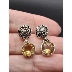 Citrine Dangle Earrings, Etched Silver, 925 SS, November Birthstone, Real Gems